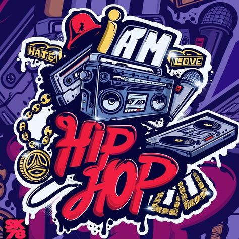 Hop Tattoo Ideas, Hip Hop Tattoo Ideas, Music Poster Graphic Design, Hip Hop Art Graffiti, Hip Hop 90, Hip Hop Background, Hip Hop Illustration, Hip Hop Tattoo, Hop Tattoo