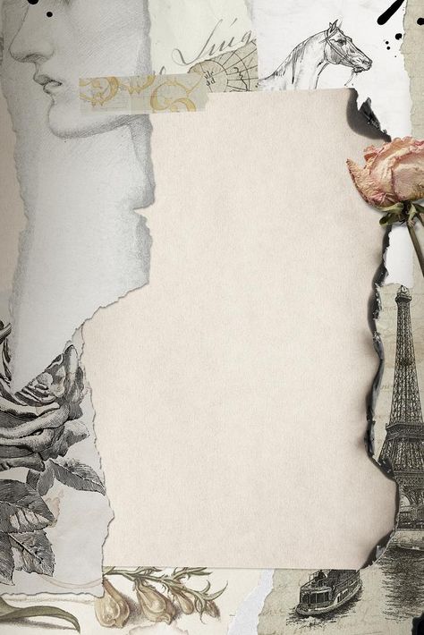 Aesthetic vintage collage digital journal note with flower and Eiffel tower decorative paper scrape frame background | free image by rawpixel.com / ton Aesthetic Background Journal, Aesthetic Background For Journal, Background For Journal, Vintage Design For Scrapbook, Note Background, Vintage Template, Rose Sketch, Style Scrapbook, Vintage Paper Background