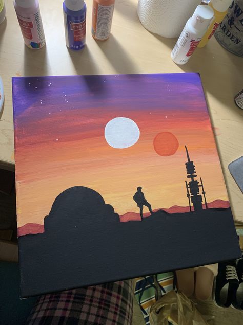 #art #Lukeskywalker #starwars #binarysunset #painting #inspiration #canvas Star Wars Binary Sunset, Imperial Officer Star Wars, Star Wars Art Diy, Star Wars Painting Ideas, Star Wars Canvas Painting, Painting Star Wars, Star Wars Art Painting, Binary Sunset, Star Wars Art Drawings