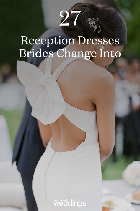 Brides Wedding Reception Dress, Bridal Outfit Change Ideas, Bride’s Reception Dress, Wedding Dress To Reception Dress, Second Wedding Outfit Bride, Wedding 2nd Outfit, Wedding Dress To Change Into Receptions, Wedding Reception Change Dress, Bridal After Party Jumpsuit