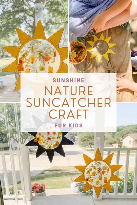 Nature Suncatcher Craft, Homeschool Nature Activities, Summer Camp Kids Activities, Flower Suncatcher Craft, Beltane Crafts For Kids, Spring Equinox Crafts For Kids, Eco Activities For Kids, Outside Summer Activities For Kids, Summer Ideas With Kids