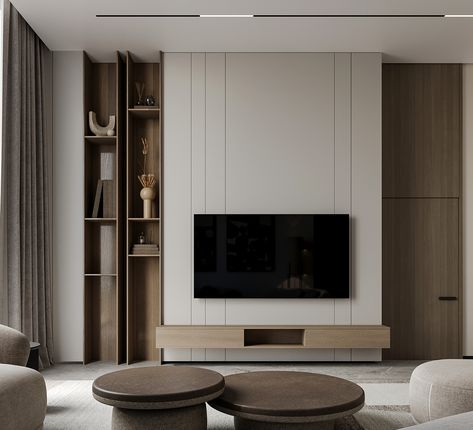 Living Room Japandi Design, Minimal Japandi Living Room, Minimal Design Living Room, Japandi Living Room Tv Wall, Living Tv Wall Design, Living Room Designs Japandi, Japandi Tv Room, Tv Wall Japandi, Interior Design Tv Wall Modern