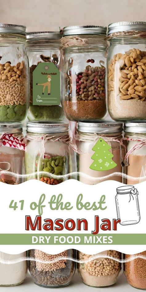 mason jar food gift ideas Food Jar Gifts, Christmas Food Gift Ideas, Dry Soup Mix Recipes, Jar Food Gifts, Mason Jar Gifts Recipes, Mason Jar Soup, Mason Jar Mixes, Christmas Jar Gifts, Food Gift Ideas