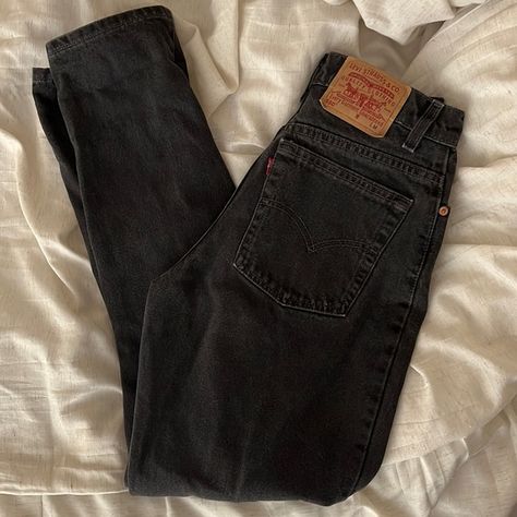 Vintage 90s Levi’s 550 black, washed black Vintage Black Levis, Levi Black Jeans, Levi’s Pants, Black Levis Jeans Outfit, Black Levi’s, Black Levis Outfit, Black Levi Jeans Outfits, Black Jeans Outfit Aesthetic, Black Jeans Levis