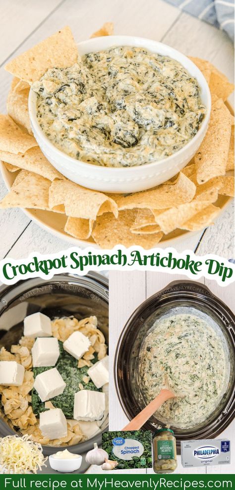 Crockpot Spinach Artichoke Dip, Spinach And Artichoke Dip Recipe, Spinach Artichoke Dip Crockpot, Slow Cooker Spinach Artichoke Dip, Crockpot Spinach, Dip Recipes Crockpot, Spinach Artichoke Dip Easy, Cream Cheese Spinach, Spinach Artichoke Dip Recipe