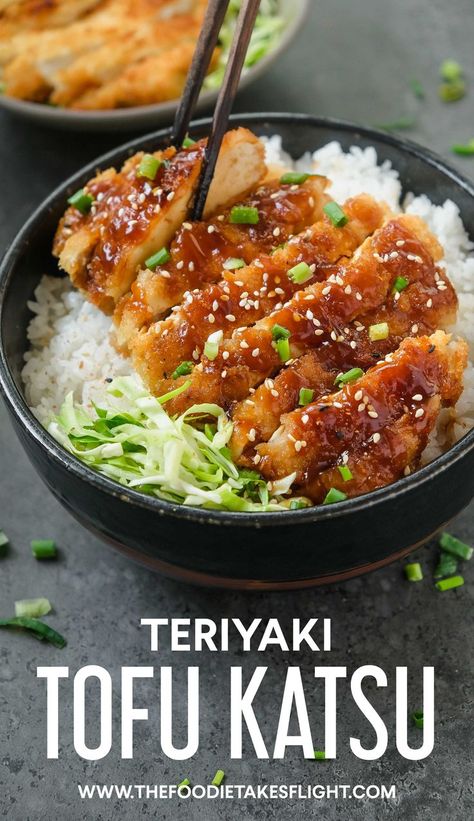 Tofu Asian Recipe, Shredded Tofu Recipe, Vegan Teriyaki Tofu, Seven Spice, Vegan Teriyaki, Tofu Katsu, Asian Tofu, Short Grain Rice, Resep Vegan