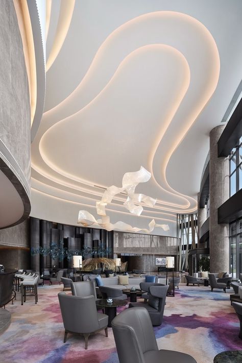 Gallery of Hangzhou Marriott Hotel Lin'an（Yang & Associates Group） - / China / 2018 | Picture 3 | Hangzhou Marriott Hotel Lin'an -Lobby Lounge Curved Interior, Club Sofa, Hotel Lobby Design, Marriott Hotel, Ceiling Design Modern, Lobby Design, Private Dining Room, W Hotel, Lounge Design