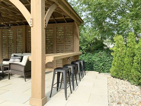 Freestanding Gazebo Patio, Bar In Gazebo, Patios With Gazebos Backyard Ideas, Gazebo With Kitchen Ideas, Gazebo With Bar Counter, Large Gazebo Ideas, Outdoor Pavillion Design, Gazebo On Concrete Patio, Gazebo Base Ideas