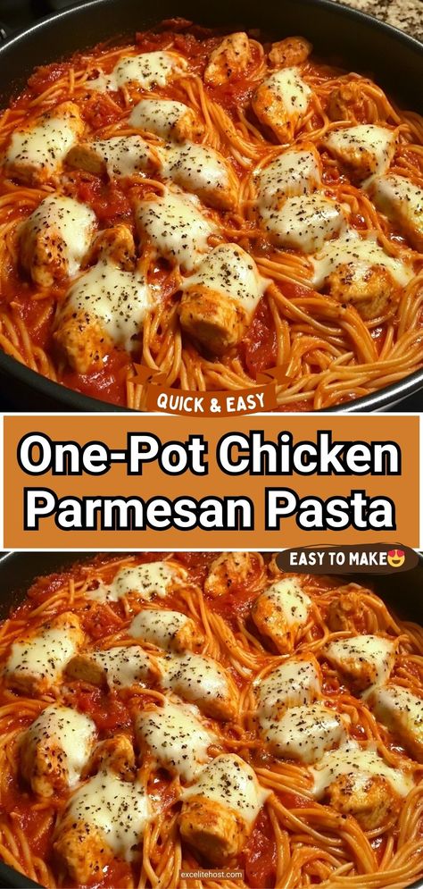 Craving the classic flavors of chicken Parmesan but looking for a quicker, simpler option? This One Pot Chicken Parmesan Pasta brings all the cheesy, saucy goodness into a single dish with minimal cleanup. Packed with tender chicken, flavorful pasta, and melty cheese, it’s a perfect meal for busy weeknights or cozy family dinners. Chicken Parm Pasta Crock Pot, Simple Chicken And Pasta Recipes, Creamy Chicken Parmesan Pasta, Simple Chicken Pasta Recipes, Chicken Parmesan Spaghetti, One Pot Chicken Parmesan Pasta, One Pot Chicken Parmesan, One Pot Chicken Pasta, Chicken Parmesan Pasta Recipe