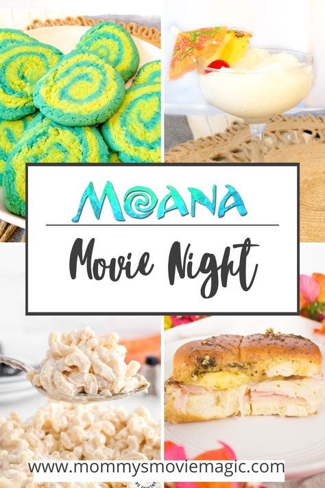 Fun Family Movie Night Dinner Ideas, Disney Movie Night Menu Luca, Disney Movie Night Dinner Moana, Stitch Day 626 Food, Moana Disney Dinner, Moana Menu Ideas, Moana Themed Dinner Ideas, Coco Movie Food Ideas, Disney Movie Inspired Recipes