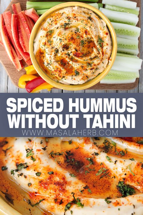 Sweet Potato Hummus Without Tahini, Lentil Hummus Recipe Without Tahini, Garbanzo Bean Dip Recipes, Hummus Recipe No Tahini, Hummus No Tahini, Indian Hummus Recipe, Middle Eastern Hummus Recipe, Hummus Recipe Without Tahini, Hummus Without Tahini