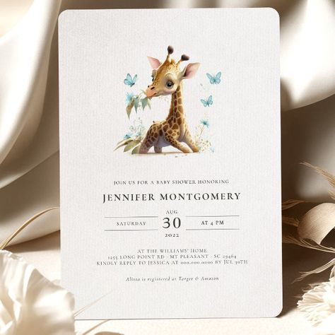 Giraffe Baby Shower Blue Boy Invitation Neutral Invitation, Giraffe Baby Shower Invitations, Gender Neutral Invitations, Baby Shower Gender Neutral, Butterfly Baby Shower Invitations, Baby Shower Blue, Boy Baby Shower Games, Safari Baby Shower Invitations, Animal Baby Shower Invitations