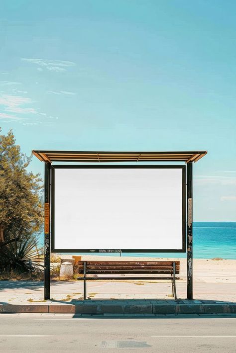 Outdoor beach bus stop mockup | premium image by rawpixel.com / Chat Billboard Aesthetic, Advertising Space, Billboard Mockup, Billboard Advertising, Beach Sign, Sign Mockup, Awesome Designs, Aesthetic Things, Beach Signs