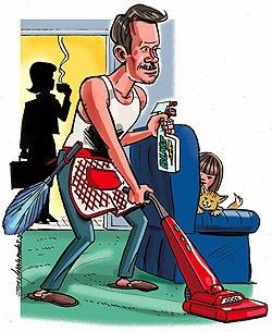 Gender roles for parenting are changing.  Some women have full-time jobs while their husbands become the main caregivers.  This cartoon is a great visual to show the role-reversal. Chore Organization, Gender And Development, What Is Gender, Role Reversal, Gender Stereotypes, Working Women, Life Series, Domestic Goddess, Raising Boys