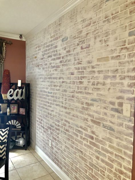 White Wash Brick Paneling, Whitewashed Faux Brick Wall, White Wash Brick Interior Wall, White Wash Brick Accent Wall, German Shmear Wall, White Brick Wallpaper Kitchen, White Wash Brick Wall, Brick Wallpaper Kitchen, Wallpaper Dollhouse