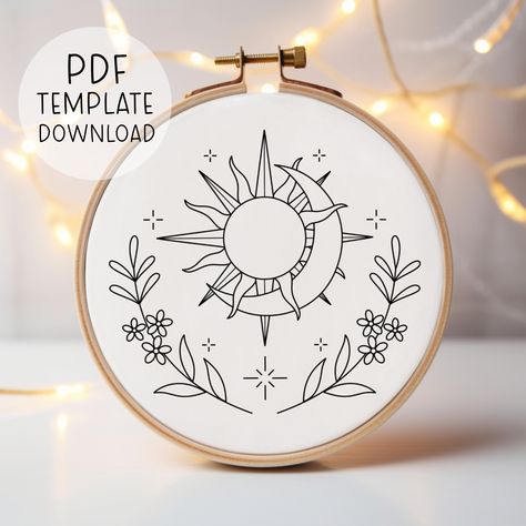 Sun And Moon Embroidery Pattern Instant Download, Crescent Moon Embroidery Design Modern Floral Embroidery Cosmic Embroidery Pattern PDF Sun Moon Embroidery Patterns, Sun And Moon Embroidery Pattern, Moon And Sun Embroidery, Sun Embroidery Pattern, Cosmic Embroidery, Moon Embroidery Pattern, Sun And Moon Embroidery, Dit Gifts, Crescent Moon Embroidery