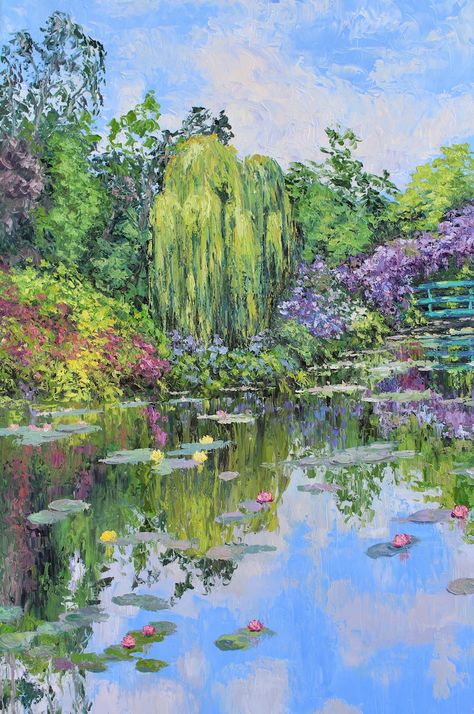 The Beauty of Giverny, an Original 60 X 40 Garden Landscape Oil Painting on Canvas With Wisteria and Monet's Bridge - Etsy Claude Monet Art, Monet Art, Monet Paintings, Palm Desert, Garden Painting, Big Art, Garden Landscape, A Level Art, Water Lilies