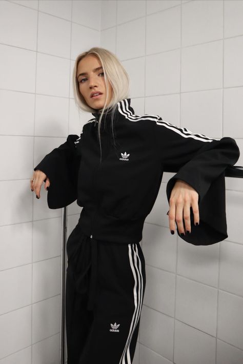 adidas black Track Suit - styled by you. Adidas Jumpsuit Woman Outfit, Adidas Suit Woman, Women’s Track Suit, Cute Tracksuits For Women, Adidas Womens Outfit, Designer Tracksuit Women, Black Adidas Jacket Outfit, Adidas Outfit Black Women, Track Suit Outfits Women