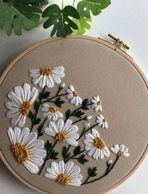 Embroidery Hoop Art | Modern Embroidery Hoop Art | Embroidery Hoop Art For Home And Wall Décor Embroidery Guide For Beginners, Modern Embroidery Flowers, White Flower Embroidery Designs, Embroidery Large Flowers, Embroidery On Colored Fabric, White Embroidery Flowers, Embroidery White Flowers, White Flowers Embroidery, Flower Design For Embroidery