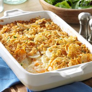 Dijon Scalloped Potatoes Recipe -My family loves this creamy and colorful recipe for cheesy potatoes. It has both sweet and white potatoes, lots of rich, buttery flavor and a pretty, golden-crumb topping. —Carolyn Putnam, Norwalk, Ohio Easter Casserole, Japanese Meat, Meat And Potatoes Recipes, Cheesy Potatoes Recipe, Sweet Potato Dishes, Scalloped Potato Recipes, Potatoe Casserole Recipes, Ree Drummond, Cheesy Potatoes