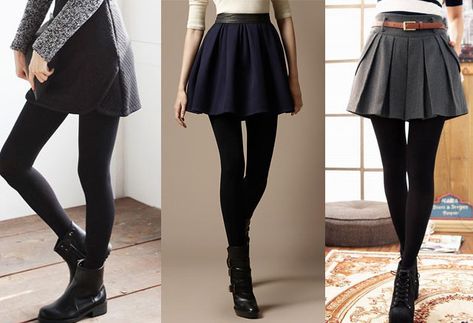 Leggings and short skirt Black Skirt And Leggings Outfits, Short Skirts With Leggings, Black Skirt Leggings Outfit, Black Skirt With Leggings, Short Black Skirt With Tights Outfit, Legging Skirt Outfit, Black Skirt With Black Tights, Skirt Outfits With Leggings, Styling Short Skirts