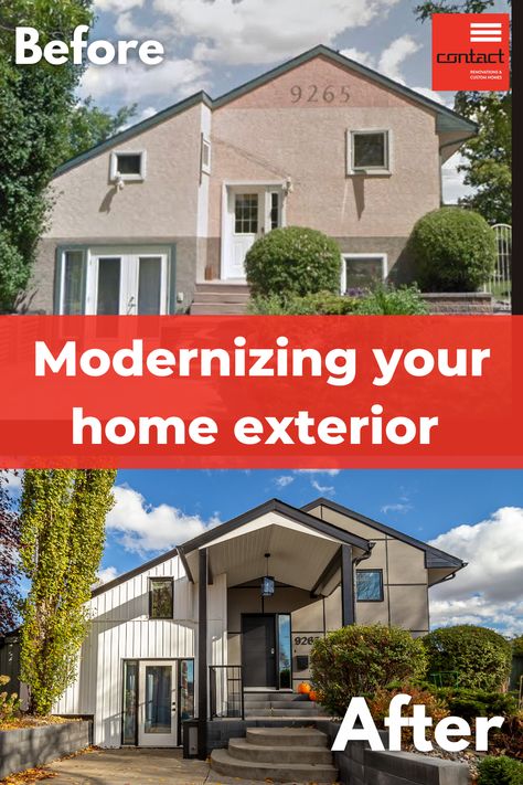 Modernizing your home exterior, Contact Renovations Drainage Solutions, Board And Batten Siding, Stucco Exterior, Exterior Renovation, New Windows, Home Exterior, Board And Batten, Custom Homes, House Exterior