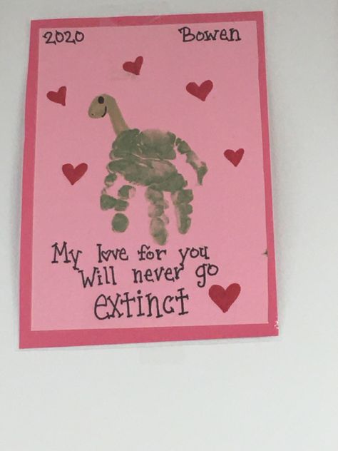 “My love for you will never go extinct” Dino handprint Handprint February Art, Kids Handprint Valentine Crafts, Toddler Arts And Crafts Valentines Day, Cute Toddler Valentines Crafts, Valentines Card Toddler Craft, Daycare Crafts For Toddlers Valentines, V Day Crafts For Toddlers, Kids Valentine Crafts Toddlers, Valentine Daycare Crafts