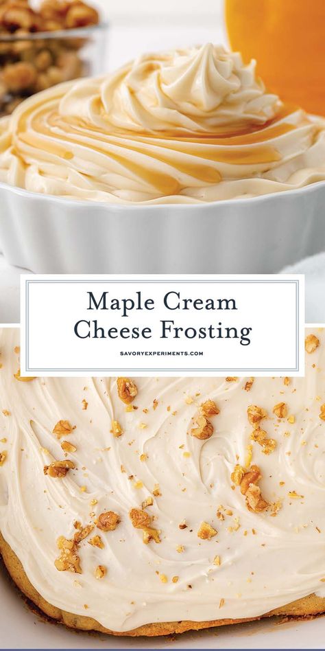 This EASY Maple Cream Cheese Frosting recipe combines cream cheese, butter, and maple syrup for the ultimate sweet and tangy frosting! Maple Frosting Recipe, Sugar Free Frosting, Cream Cheese Butter, Maple Cream Cheese Frosting, Pumpkin Spice Cream, Cream Cheese Frosting Easy, Paris Bakery, Fabulous Desserts, Maple Cream Cheese