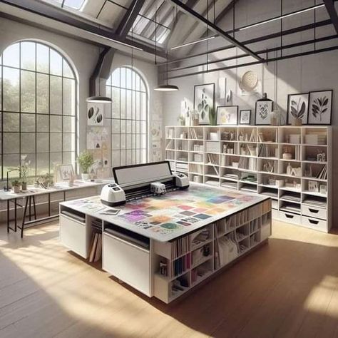 Designers Workspace, Modern Craft Room, Cricut Room, Creative Workspace Inspiration, Hobby Room Design, Arts And Crafts Room, Craft Studio Ideas, Home Art Studios, Dream Art Room