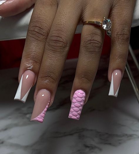 Nails Acrylic White Medium, Freestyle Nails Acrylic Medium, Money Design Nails, Pink Croc Nails Acrylic, Medium Freestyle Nails Acrylic, Medium Square Acrylic Nails Pink, Medium Nails Design, Medium Pink Acrylic Nails, Pink Freestyle Acrylic Nails