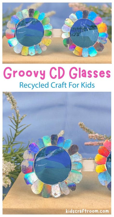 Glasses Craft For Kids, Crafts With Old Cds, Crafts With Cds, Book Pages Printable, Recycled Crafts Kids, Fun Summer Crafts, Kids Craft Room, Retro Crafts, Old Cds