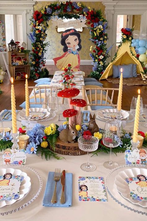 Snow White Birthday Party Ideas, White Birthday Party Ideas, Baby Snow White, White Birthday Party, White Party Decorations, Snow White Birthday Party, Princess Theme Birthday, Princess Theme Birthday Party, Snow White Birthday