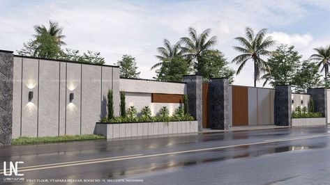 Compound Wall Design With Gate, Modern Boundary Wall Design Exterior, Villa Compound Wall Design, Boundry Wall Design Modern Exterior With Gate, Compound Design Exterior, Villa Boundary Wall Design, Boundry Wall Design Latest, Boundry Wall Design Modern New, House Front Gate Wall Design