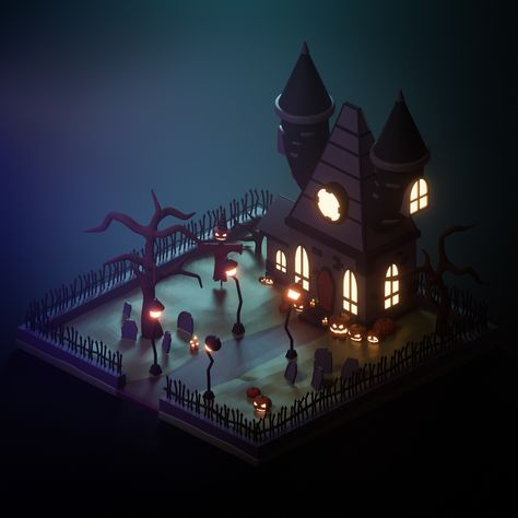 Halloween 3d Art, Halloween Diorama, Cube World, 3d Cinema, Scary Houses, 3d Scene, 3d Halloween, Ghost Cartoon, Halloween 3d