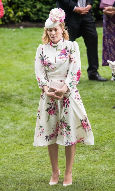 Autumn Phillips at Royal Ascot in June 2019 Autumn Phillips Style, Claire Mischevani, Fuchsia Outfit, Autumn Kelly, Harry And Meghan Wedding, Hot Pink Hat, Autumn Phillips, Cobalt Dress, Peter Phillips