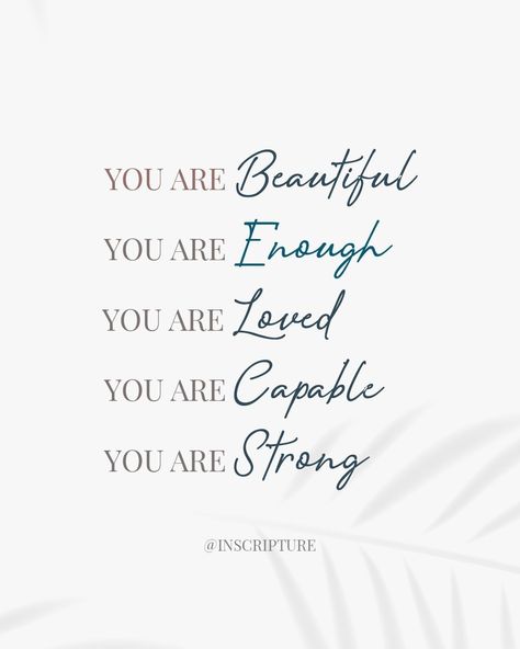 🌟 YOU NEED TO HEAR THIS 🌟 Don't let anyone tell you otherwise; you are beautiful, you are strong, and you are enough. Never doubt your worth, you are everything you are meant to be. https://www.inscripture.com/ #mentalhealthmatters #progressnotperfection #selfcarejourney #positivechanges #brighterdays #mentalwellness #celebrateyourwins #healingjourney #smallstepsbigchanges #youarestrong #keepgoing #mentalhealthawareness #selflove #mindfulness #wellnessjourney #innerpeace #growthmindset #e... You Are Not For Everyone Quote, You Are Amazing Quotes, It Will Be Ok Quotes, Pink Wednesday, Support Quotes, Worthy Quotes, Wednesday Quotes, Progress Not Perfection, You Are Worthy