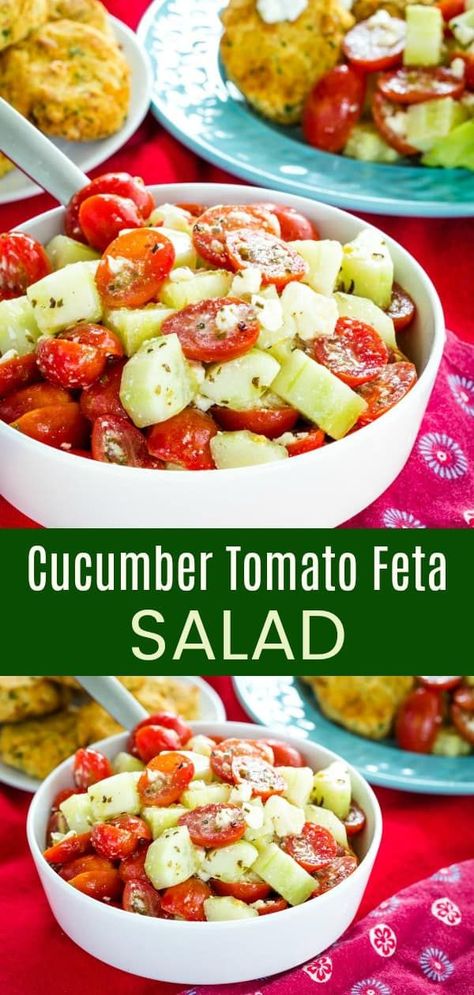 Cucumber Tomato Feta Salad, Tomato Feta Salad, Gluten Free Side Dish, Gluten Free Side, Gluten Free Recipes Side Dishes, Easy Summer Side Dishes, Feta Salad Recipe, Tomato Feta, Feta Cheese Salad