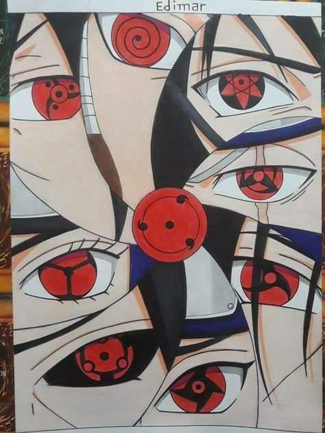 Naruto Collage Drawing, Stylish Drawing, Naruto Drawings Easy, Naruto Painting, Anime Drawing Sketches, Uchiha Family, Manga Eyes, Naruto Sketch Drawing, Buddha Art Painting