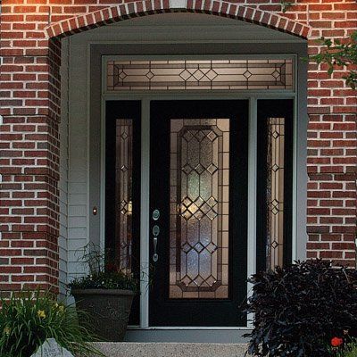 Entry Door With Sidelights, French Front Doors, Entry Door Designs, Door Glass Inserts, Partition Designs, Architecture Styles, Traditional Front Doors, Fiberglass Entry Doors, Entry Doors With Glass