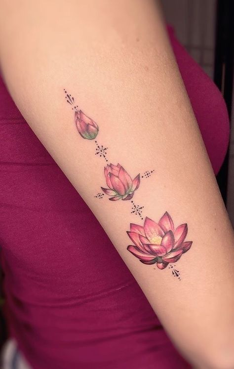 Blooming Water Lily Tattoo, Lotus Flower Growth Tattoo, Incomplete Tattoo Ideas, Cute Lotus Flower Tattoo, Lotus Flower Tattoo Dark Skin, Turtle Lotus Tattoo, Lotus Flower Blooming Stages Tattoo, Unique Lotus Flower Tattoo Design, Pink Lotus Tattoo Design