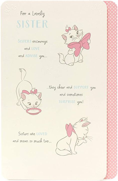 Glasses With Flowers, Disney Birthday Card, Snail Mail Inspiration, Disney Aristocats, Sister's Birthday, Aristocats Marie, Birthday Card For Her, Sister Birthday Card, Diy Birthday Gifts For Friends