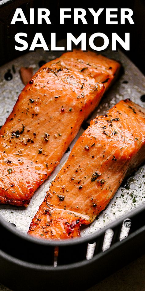 Juicy, flaky, and deliciously flavored Salmon fillets cooked in the Air Fryer! This easy Keto-friendly seafood recipe is the perfect choice anytime you want a fabulous, low carb dinner. #airfryer #salmon #healthyrecipes Low Sodium Salmon Recipes Air Fryer, Air Fry Salmon Fillets, Airfryer Salmon, Salmon Recipes Brown Sugar, Fried Salmon Recipes, Air Fryer Recipes Salmon, Salmon In Air Fryer, Air Fried Fish, Salmon Recipes Baked Healthy