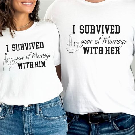 Celebrate your first anniversary with a laugh! Anniversary Shirt, One Year Anniversary, Anniversary Gifts For Couples, First Anniversary, 1st Anniversary, Couple Shirts, Couple Gifts, Anniversary Gifts, Wedding Dresses