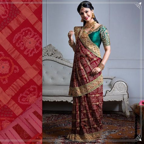 Gharchola where 'Ghar' refers to bride's new house, her husband's house and 'Chola' means wedding costume.  #gharchola #gharcholasaree #indianweddingdress #indianwedding #designerwear #bride #bridalwear #traditional #ethnic #trousseau #khatrisjb #khatrijbwear #khatrisoutfit Bihar Traditional Dress, Gharchola Saree, Gujarati Saree, Marriage Dress, Saree Draping Styles, Saree Draping, Mehndi Decor, Wedding Saree Collection, Dulhan Mehndi