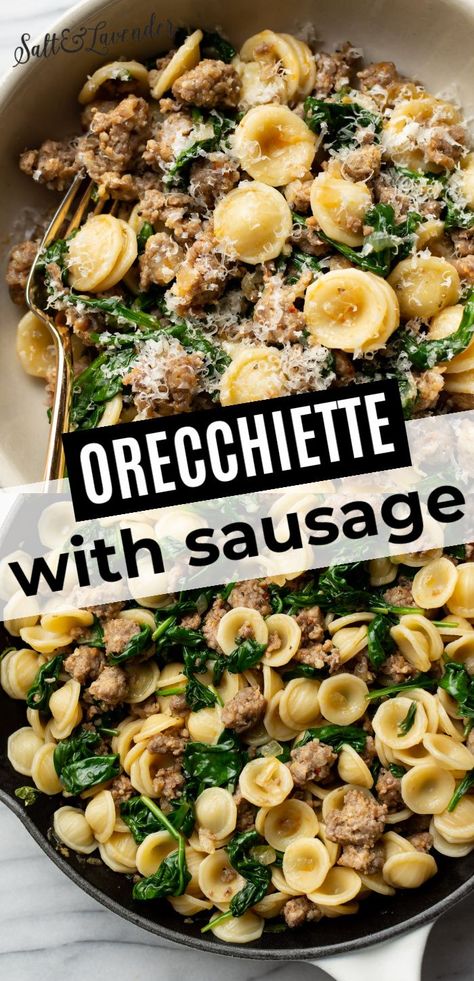 Pasta Sausage Spinach Recipes, Pasta With Ground Sausage And Spinach, Pasta With Crumbled Sausage, Orichette Pasta Sausage Broccoli, Costco Italian Sausage Pasta Recipe, Ground Chicken Sausage Pasta, Pasta Sausage Recipes Healthy, Costco Sausage Pasta Recipe, One Pan Orecchiette Pasta