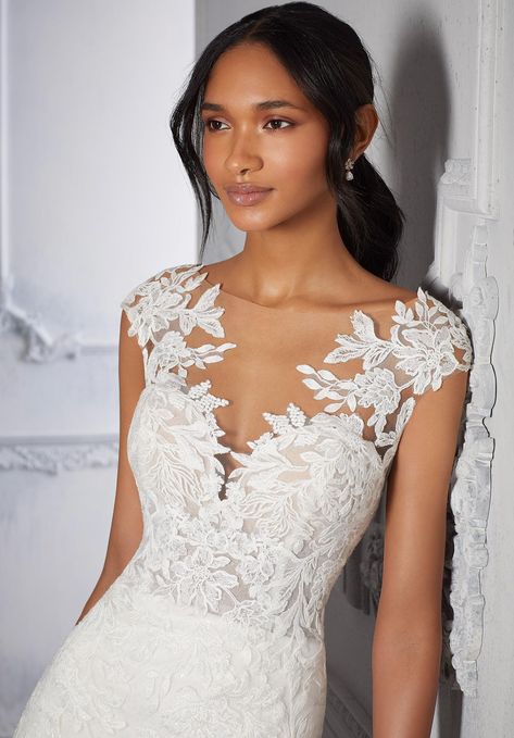 Cecilia Wedding Dress | Morilee Chanel Wedding Dress, Illusion Neckline Wedding Dress, Wedding Dress Brands, Wedding Dress Silhouette, Wedding Dress Cap Sleeves, Fit And Flare Wedding Dress, Mori Lee, Bridesmaid Dress Sizes, Designer Wedding Gowns