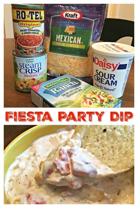 FIESTA PARTY DIP - Just five ingredients to make...always a hit and always an empty bowl! #CornDip #MexicanDip #RanchDip #SourCreamDip #RotelDip #Appertizer #Easy #Recipe #SweetLittleBluebird Fiesta Party Dip, Fiesta Ranch Dip, Cooking Lobster, Ranch Dip Recipe, Party Dip, Mini Pizzas, Dip Recipes Easy, Ranch Dip, Party Dips