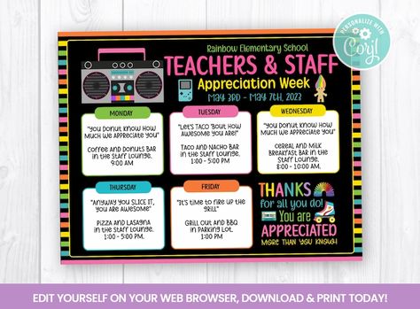 80s Teacher Appreciation Week, 90s Theme Teacher Appreciation Week, 90s Teacher Appreciation Week, Appreciation Themes, 90s Teacher, Self Editing, Staff Appreciation Week, Teachers Appreciation, Appreciation Ideas