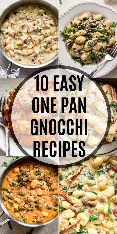 10 quick and easy gnocchi recipes that are all made in one skillet! You're sure to find the perfect dinner or side dish for any occasion. Recipes include everything from creamy to tomato and spinach sauces, vegetarian recipes, sausage, and more! Gnocchi Recipes Easy, Gnocchi Dishes, Homemade Gnocchi, Gnocchi Recipes, Idee Pasto Sano, One Pan, Delicious Vegetarian, The Sauce, One Pot Meals