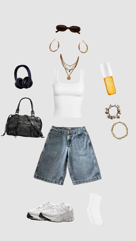 #myfirstshuffle#jorts#outfit#outfitinsporation #outfitaesthetic Outfit Collage Summer, Edited Outfit, Jorts Outfit Ideas, Outfit Ideas Jorts, Outfits Layed Out, Outfit With Jorts, December Clothes, Edikted Outfit Aesthetic, Outfit Ideas Collage